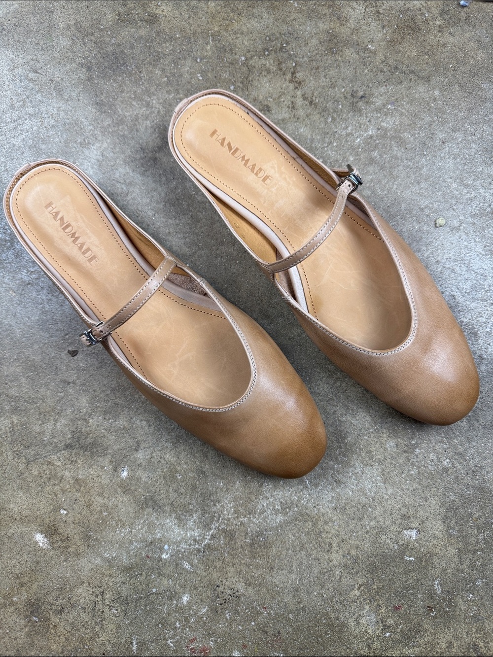 Handmade Genuine Leather Tan Mary Jane Mule D’Orsay Shoes
Size: 40